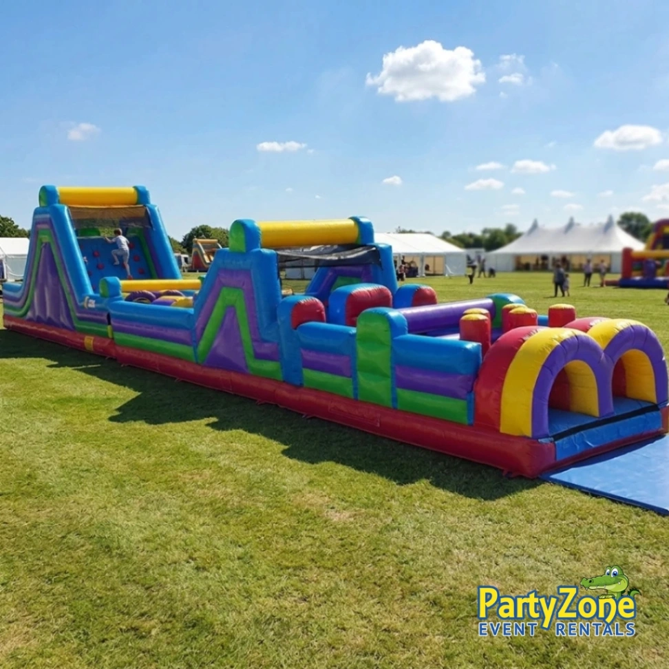 70ft Extreme dual lane inflatable obstacle course rental for River Ridge LA carnivals and community events