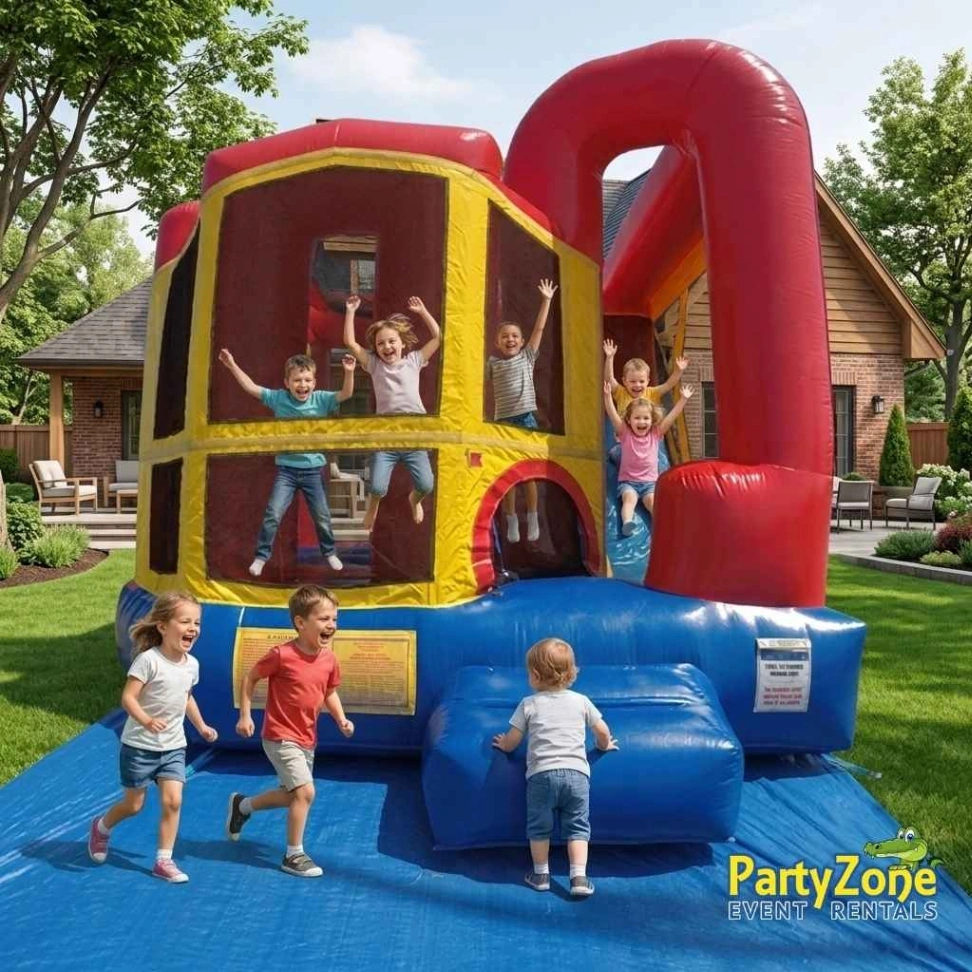 Add-a-Theme Modular Backyard 4-in-1 combo bounce house rental for River Ridge LA standard yards