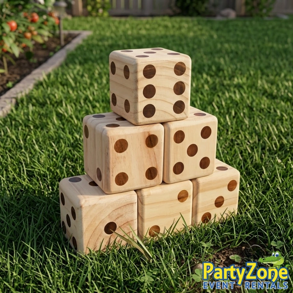 Giant Yardzee dice yard game rental for River Ridge LA family reunions and church events, all ages
