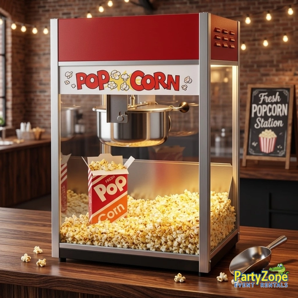 Popcorn machine rental for River Ridge LA backyard parties and block parties, pops fresh all afternoon