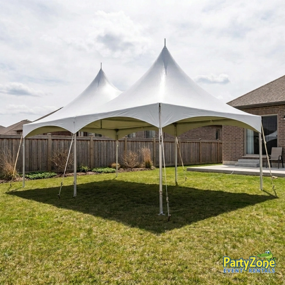 Extra-Large Frame Tent 20ft x 40ft High Peak Frame Tent rental for Chalmette LA parties and St. Bernard Parish events