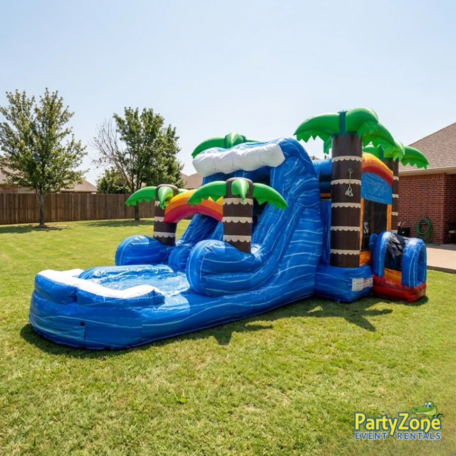 Dual-Lane Slide Combo Tropical Dual Lane Water Slide Combo rental for Chalmette LA parties and St. Bernard Parish events