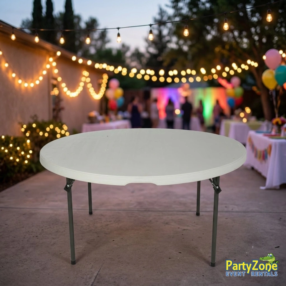 5ft round table rental for Harahan LA weddings and receptions, seats up to eight