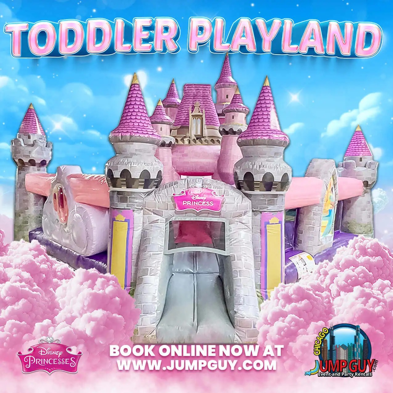 Disney Princess toddler castle bounce house rental for girls birthday parties in Wheaton IL