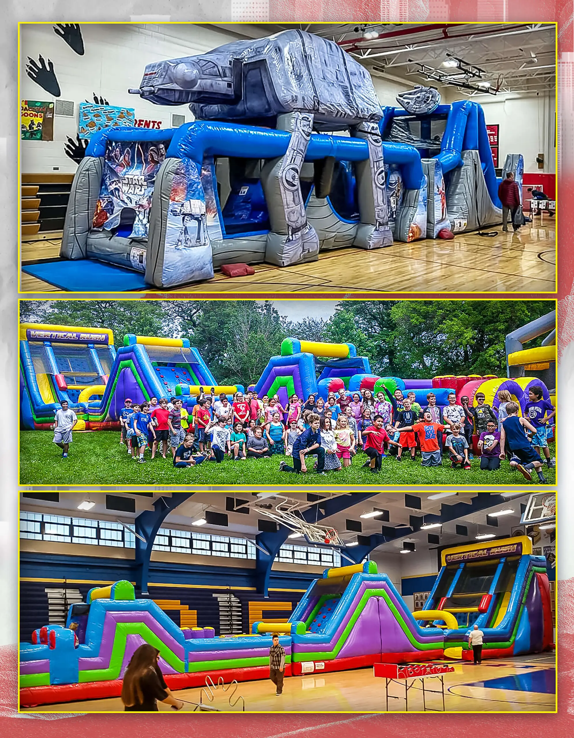 Multi-section inflatable obstacle course rental for a Wheaton IL party or school event